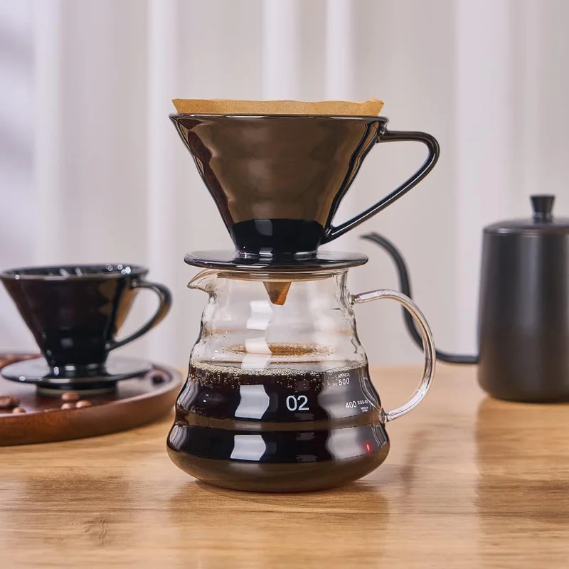 Cuisine Art Cuisine Art Pour-over Coffee Filter Cup Filter Cup Ceramic Spiral Vintage Kiln Conical Drip Filter Cup Filter Cup,Ceramic Pour Over Coffee Dripper,Easy Manual Brew Maker,Ceramic Coffee Dripper(Black)